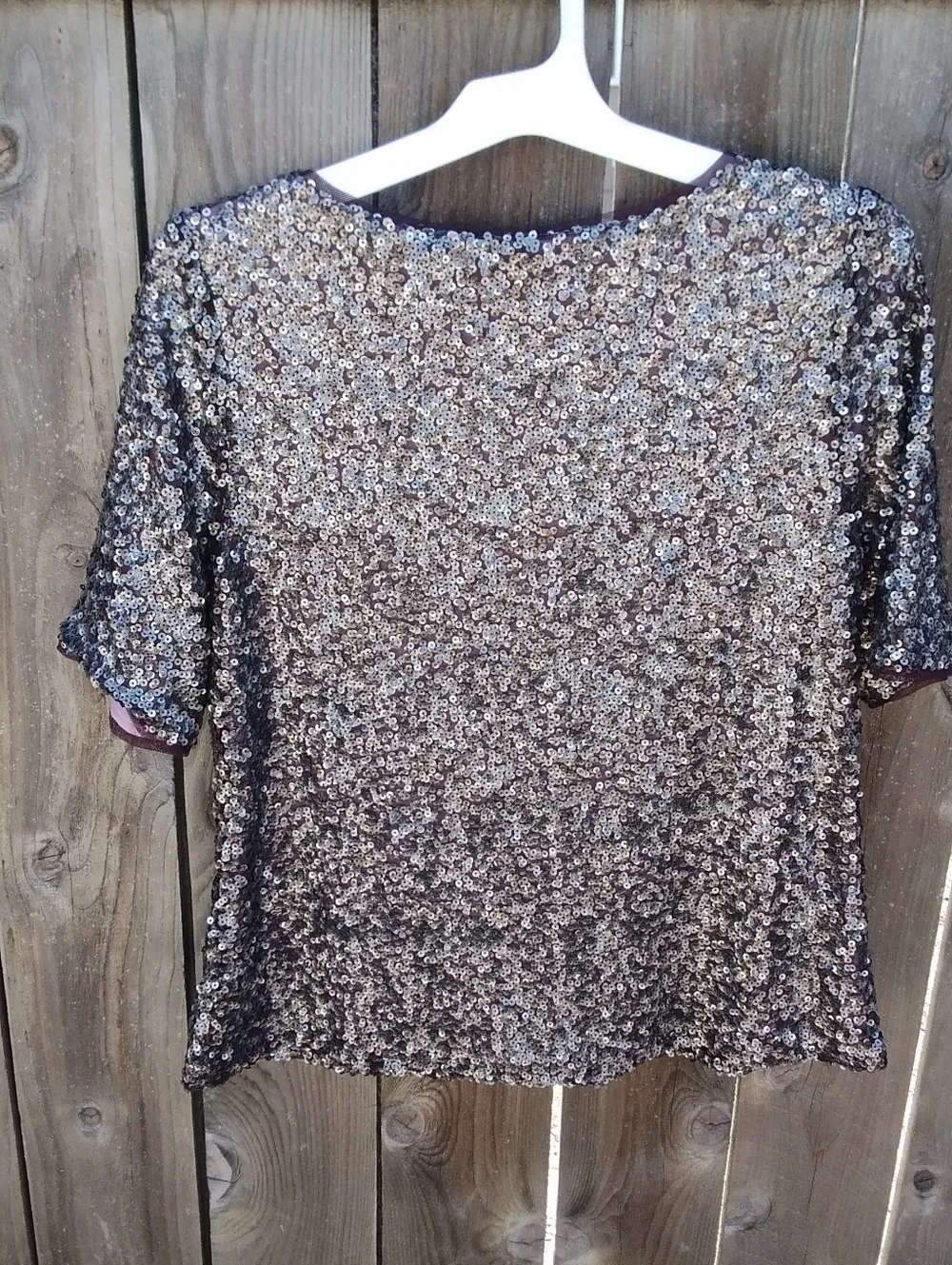 Chicos Blouse Large Women's Silver Sequin Short Sleeve Top - Picture 2 of 4